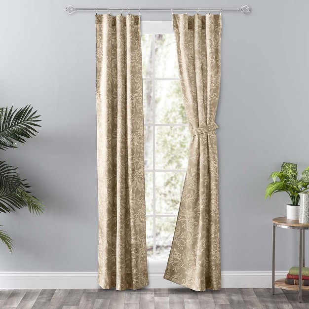 Ellis Curtain Lexington Leaf Pattern On Colored Ground Curtain Pair With Ties Tan