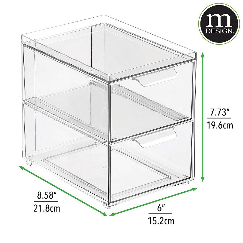 mDesign Clarity 8 x 6 x 7.5 Plastic Stackable 2-Drawer Storage Organizer