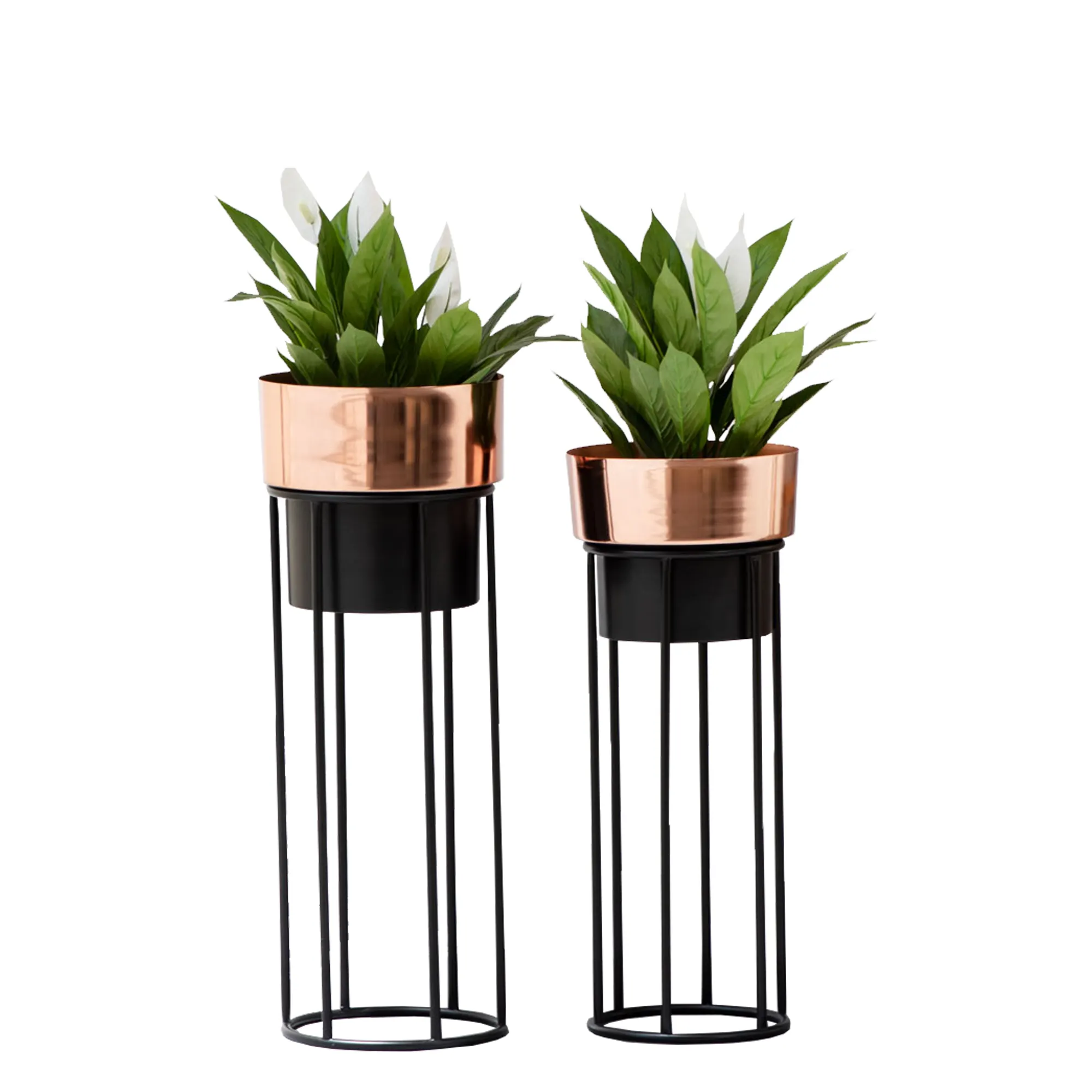 Custom design Planter With stand set of 2 for Home hotel Black   Copper color Metal Modern Planter stand Flowers Pots