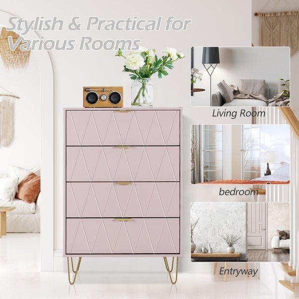 4 Drawers Chest Of Dresser Tall Storage Tower Cabinet with Metal Legs For Bedroom Living Room - - 37609233