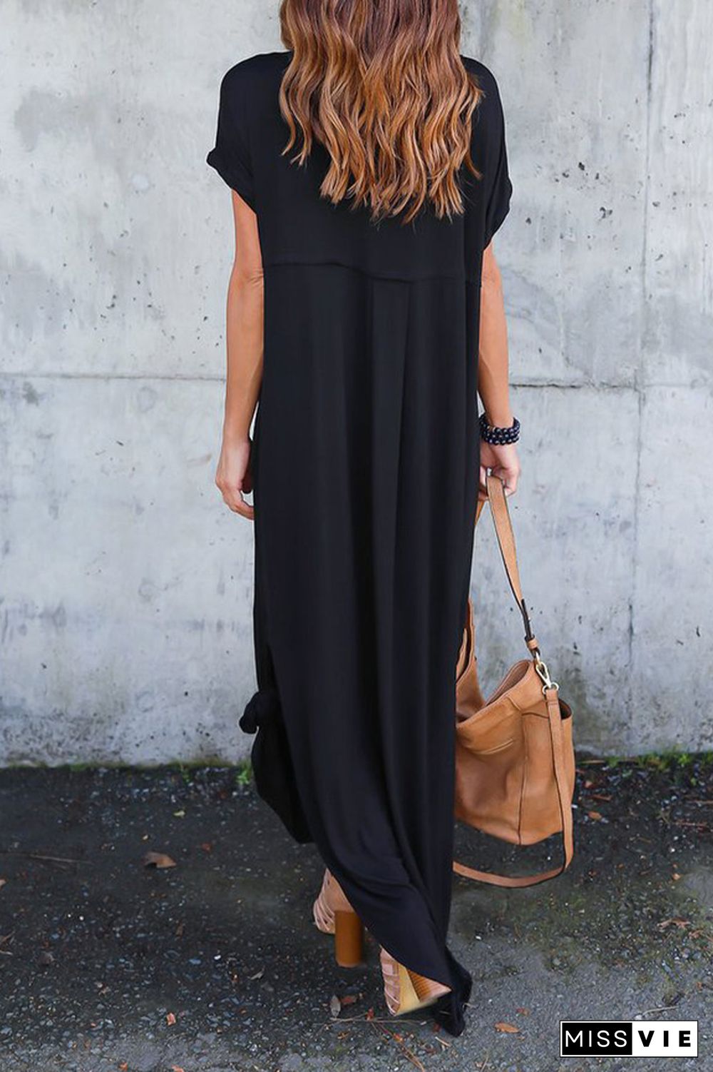 Black V Neck Split Maxi Dress