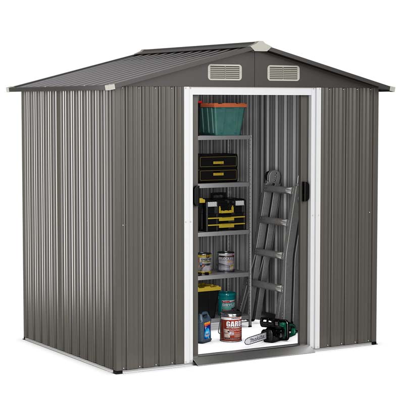 6 x 4 FT Outdoor Metal Storage Shed with Lockable Sliding Doors & 4 Air Vents, Waterproof Garden Tool Storage Room