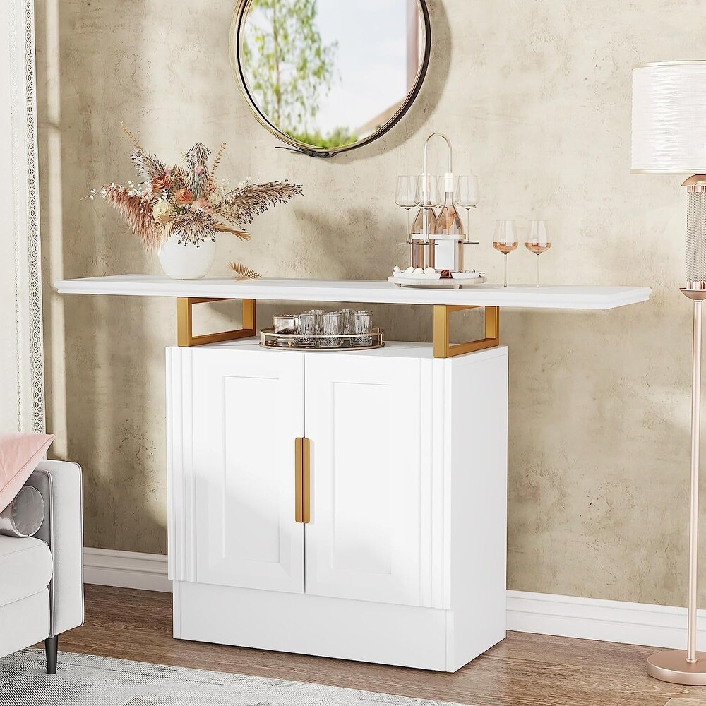 55 inches White Console Table with Storage and Door  Entryway Table