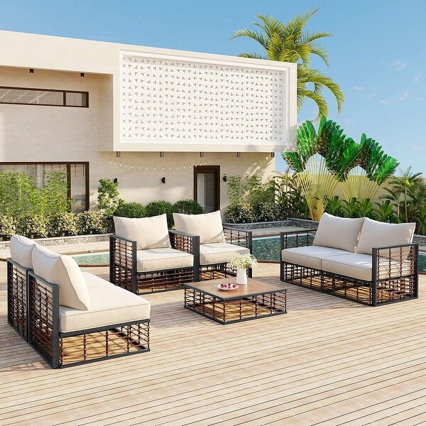 7 PCS Modern Outdoor Patio Furniture Set，Metal Sectional with Cushions