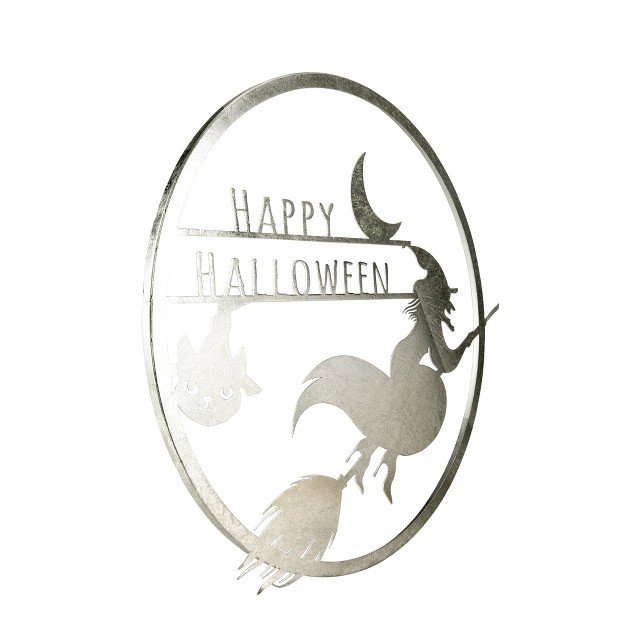 Silver Flying Witch Happy Halloween Wall Sign