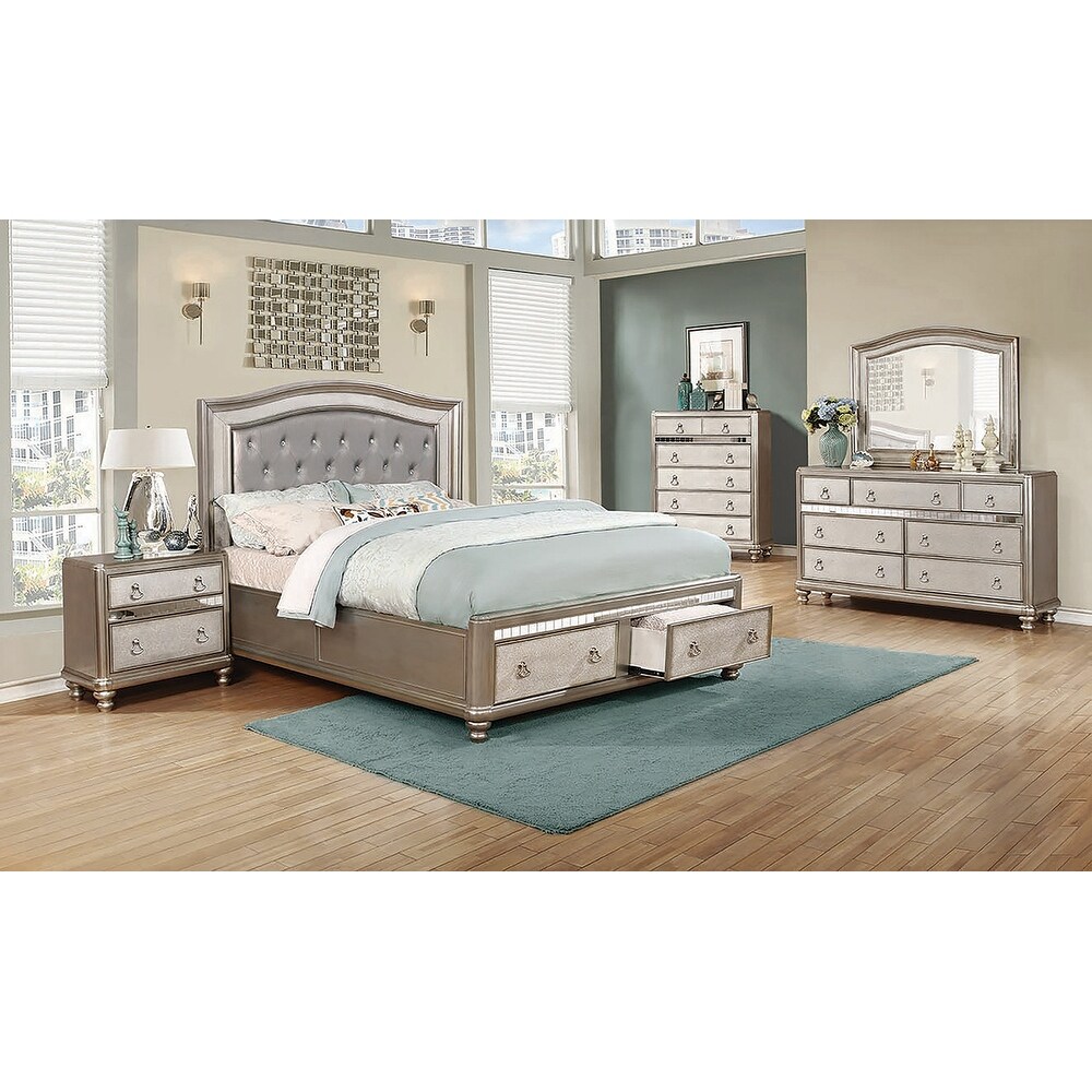 Luxe Metallic Platinum 3 piece Storage Queen Bedroom Set with Dresser