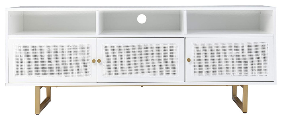 Storage Media Cabinet  Golden Legs With 3 Doors and 3 Open Compartments   Transitional   Media Cabinets   by Decor Love  Houzz