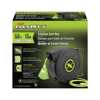 Flexzilla 50 ft. Retractable Extension Cord Reel 143 AWG SJTOW Cord with Grounded Triple Tap Outlet FZ8140503