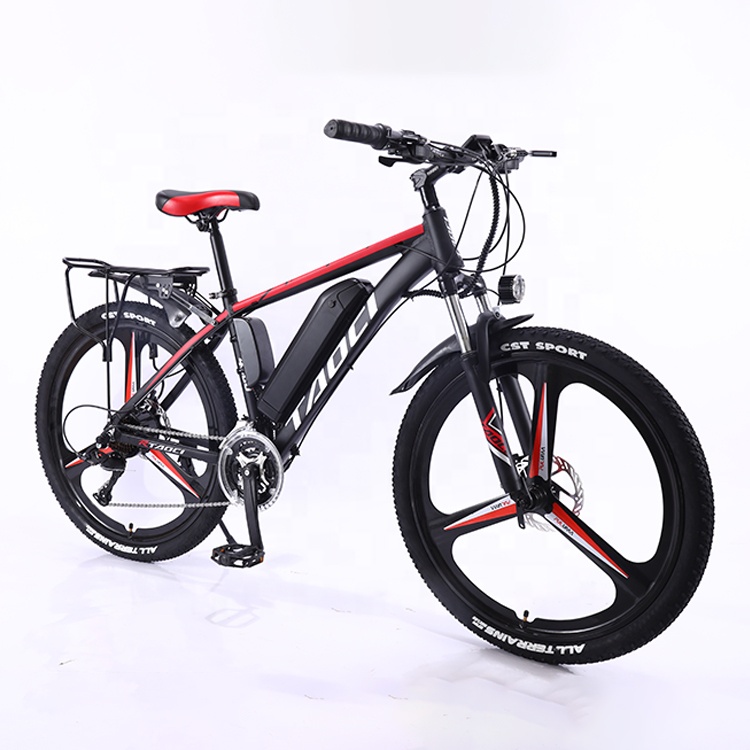 Factory wholesale 36V 350W 10AH e cycling 26 inch 21 speed red color battery bike with transparent crankset