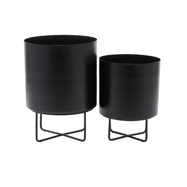 Cosmoliving By Cosmopolitan 2pc Round Modern Metal Planter Pots