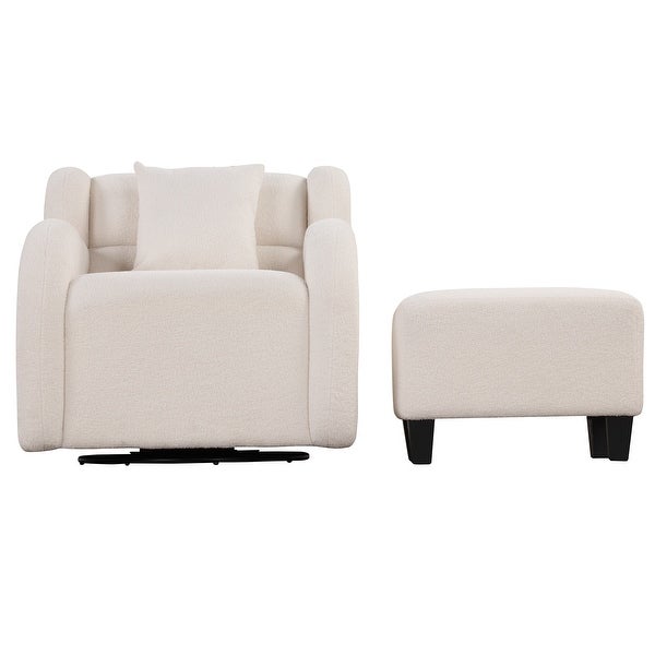 360 Degree Swivel Accent Chair and Ottoman Sets， Swivel Lounge Barrel Chair， Teddy Short Plush Particle Velvet Armchair， White