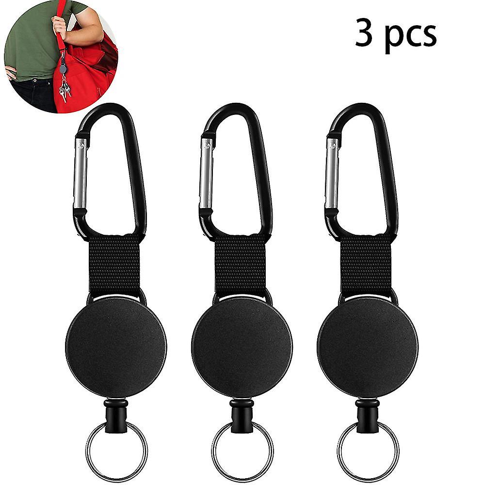 3 Pcs Retractable Keychain Retractable Badge Holder Reel Clip  Badge Holder With Steel Wire Rope