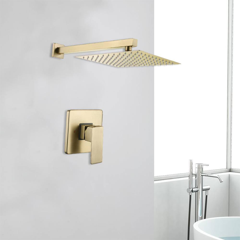 1-Spray Patterns with 1.5 GPM 10 in. Wall Mount Rain Fixed Shower Head in Brushed Gold NK-LQNK-0720