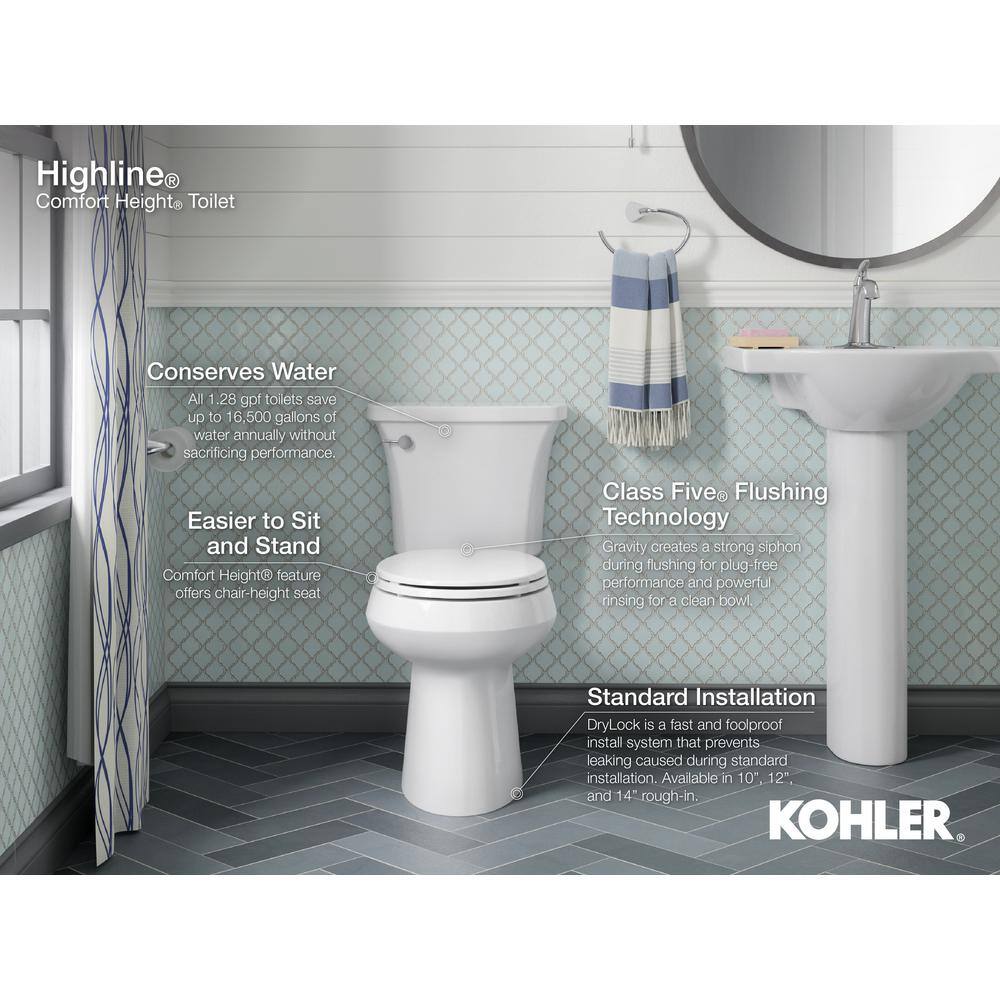 KOHLER Highline Classic 2-piece 1.6 GPF Single Flush Elongated Toilet in Biscuit Seat Not Included K-3493-RA-96