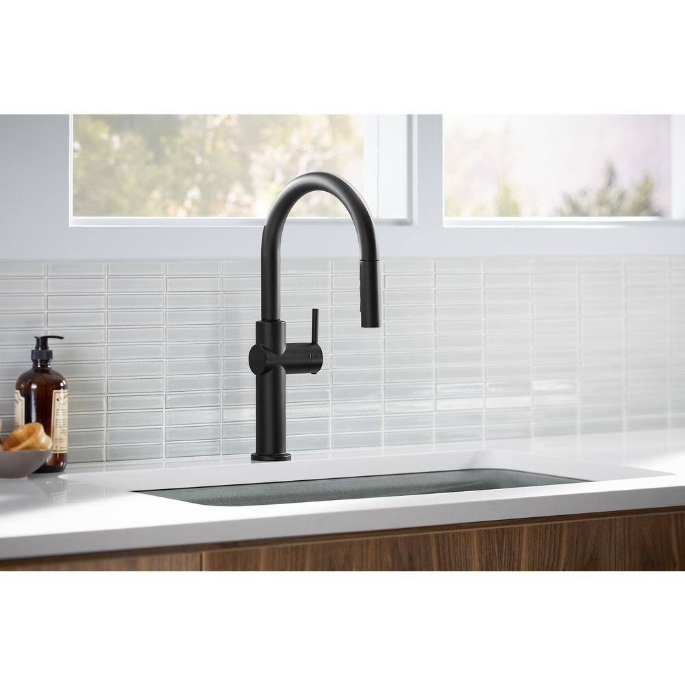 KOHLER Crue Single-Handle Pull-Down Sprayer Kitchen Faucet in Matte Black K-22972-BL