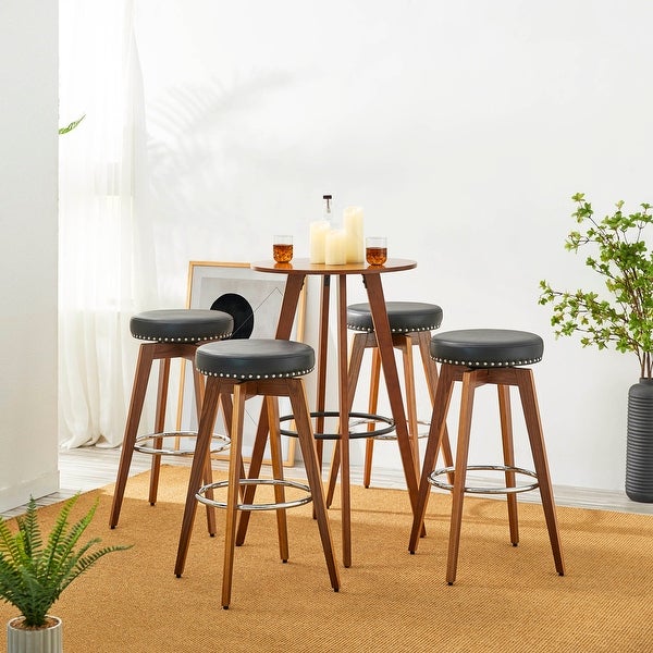 Glitzhome Set of 4 Round Leatherette Swivel Backless Bar Stools