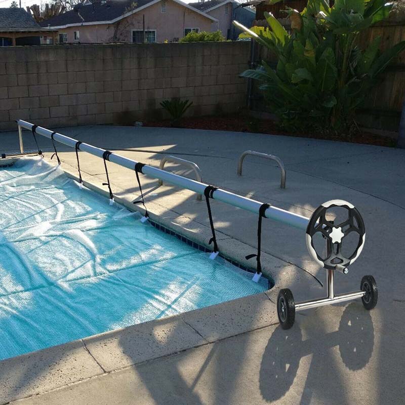 21 FT Solar Pool Cover Reel Set with Hand Crank & Wheels, Aluminum Solar Swimming Inground Cover Blanket Reel Roller