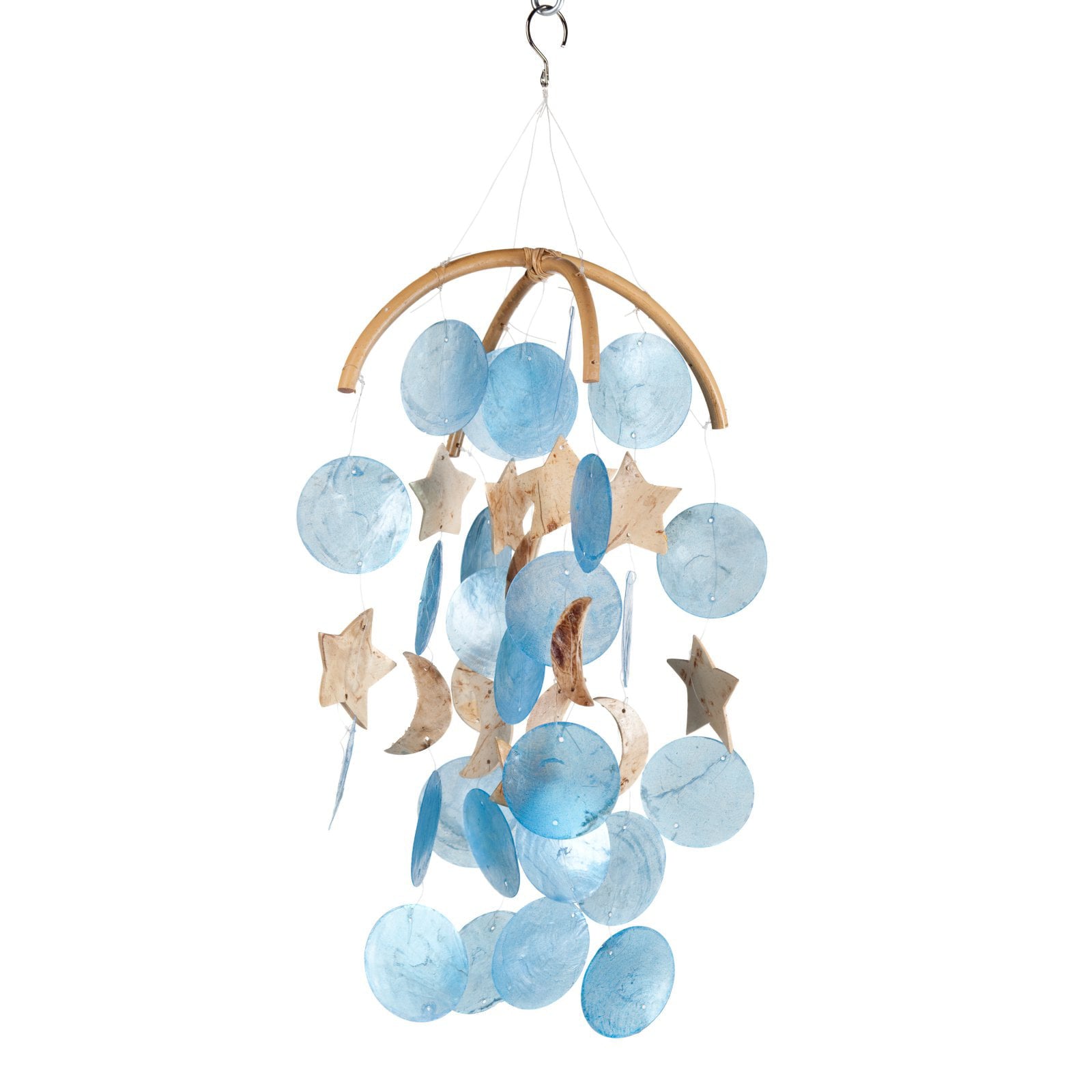 Woodstock Asli Arts 19 Inch Dark Blue Moon and Star Capiz Wind Chime