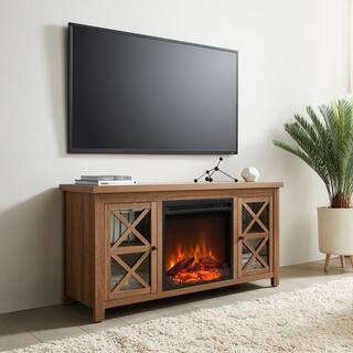 MeyerCross Colton 47.75 in. Golden Oak TV Stand with Log Fireplace Insert TV0689