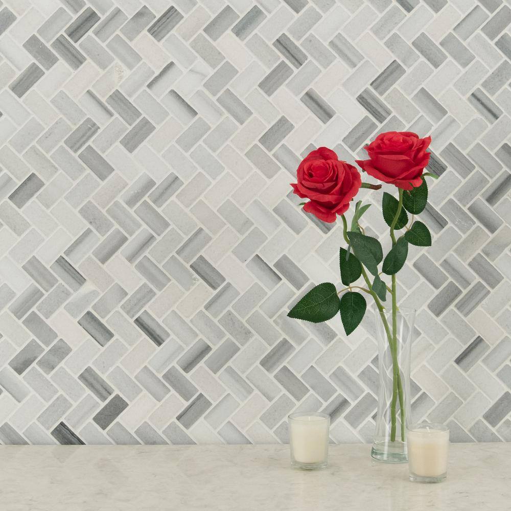 MSI Bergamo Herringbone 12 in. x 12 in. Polished Marble Floor and Wall Tile (0.94 sq. ft.Each) BERGAMO-HB