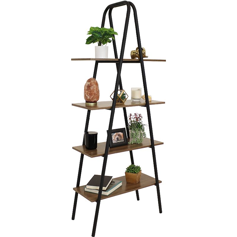 Sunnydaze 4-Tier Industrial-Style Ladder Bookshelf - Brown