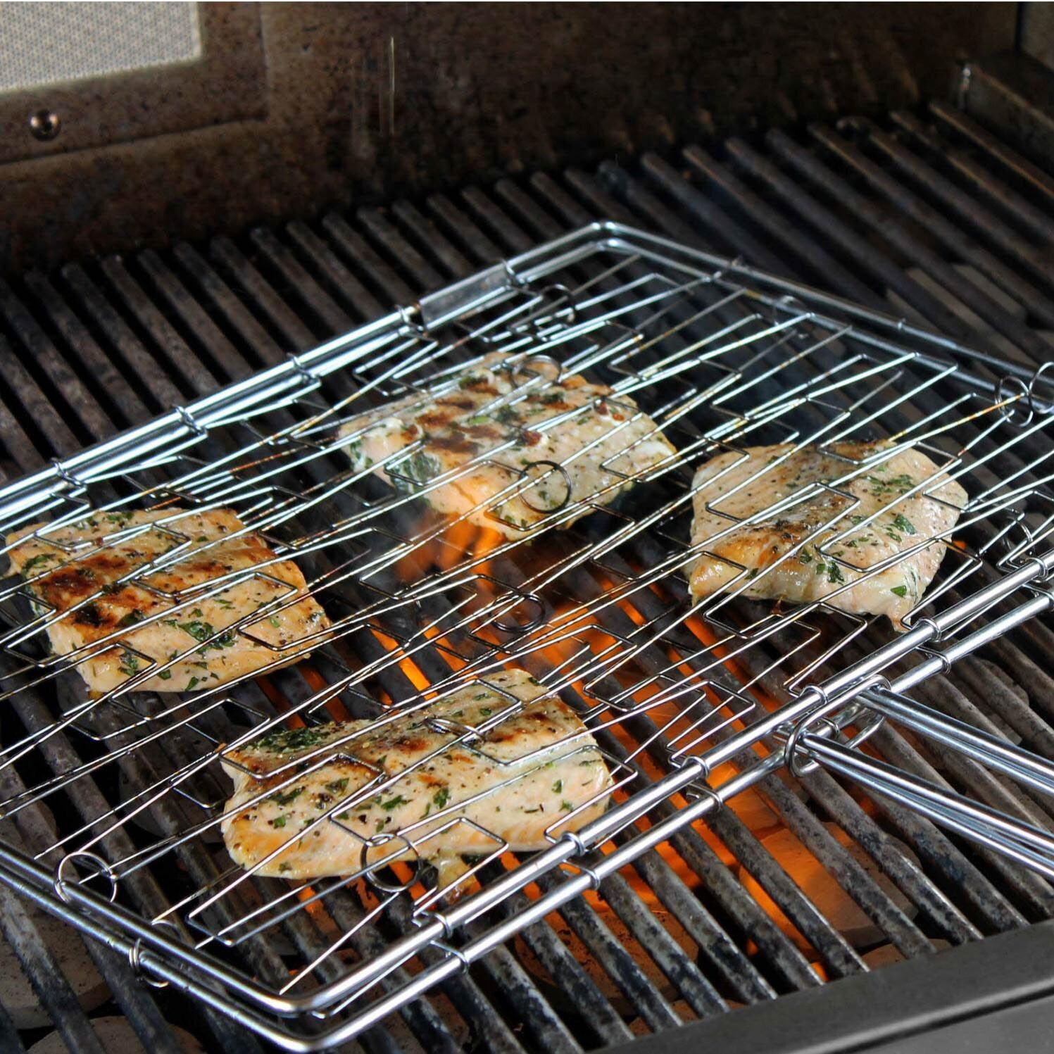 Oversized Flexible Grill Basket With Rosewood Handle