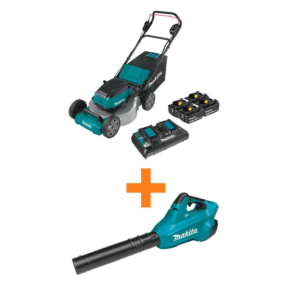 Makita 21 in. 18V X2 (36V) LXT Walk Behind Push Lawn Mower Kit with 4 Batteries (5.0 Ah) with bonus 18V X2 (36V) LXT Blower XML07PT1-XBU02Z