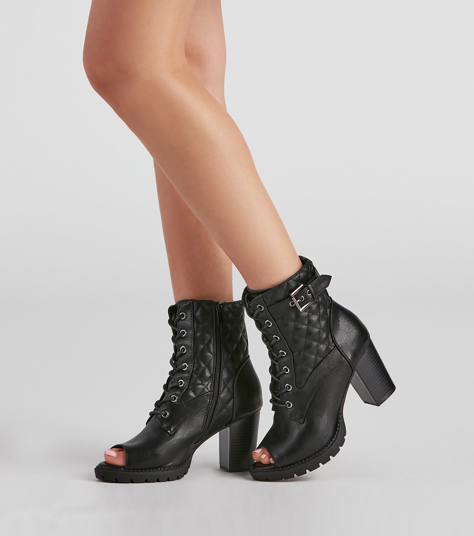 Foxy Babe Combat Peep Toe Booties