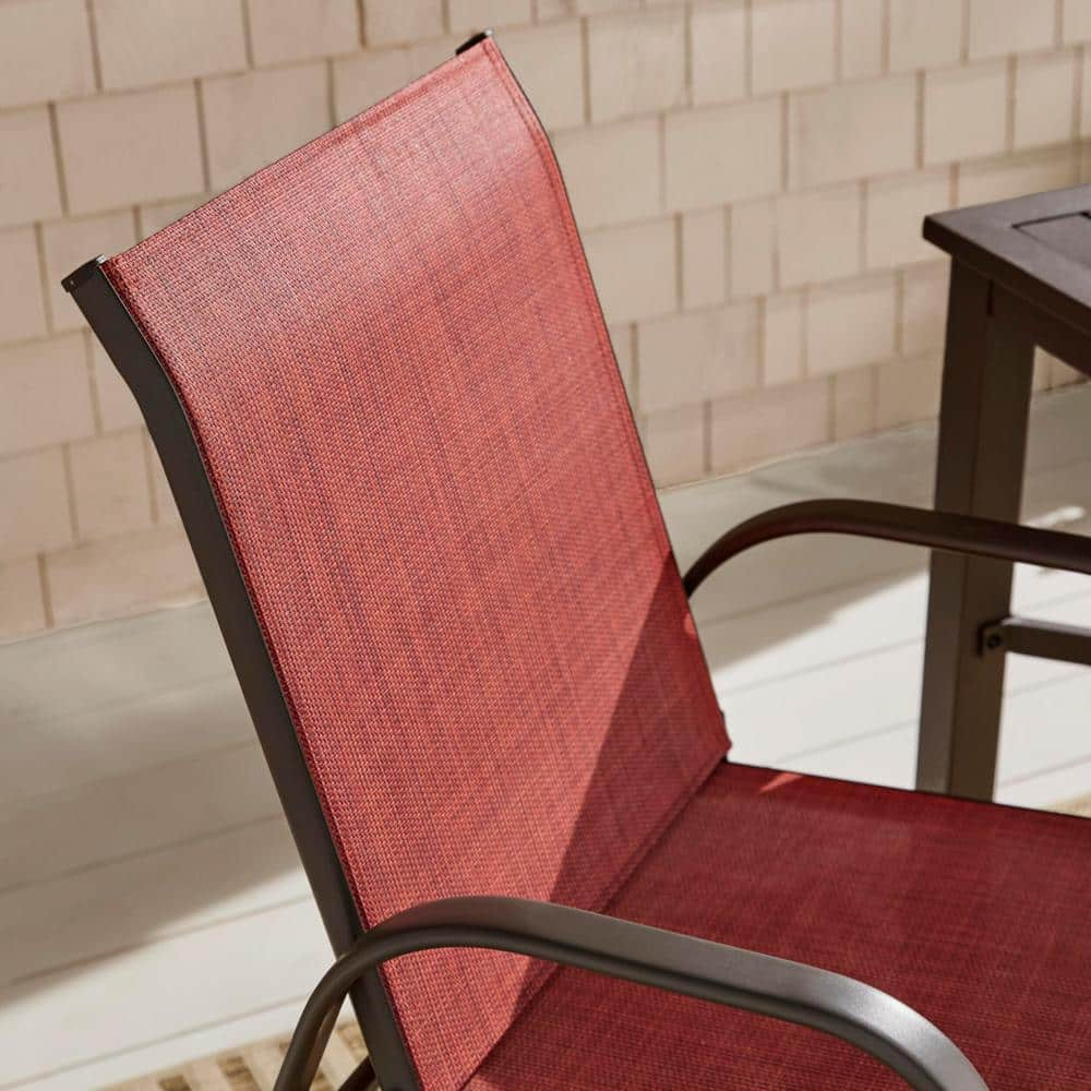 StyleWell Mix and Match Brown Steel Sling Outdoor Patio Dining Chair in Chili Red (2-Pack) FCS00015Y-2PKCH