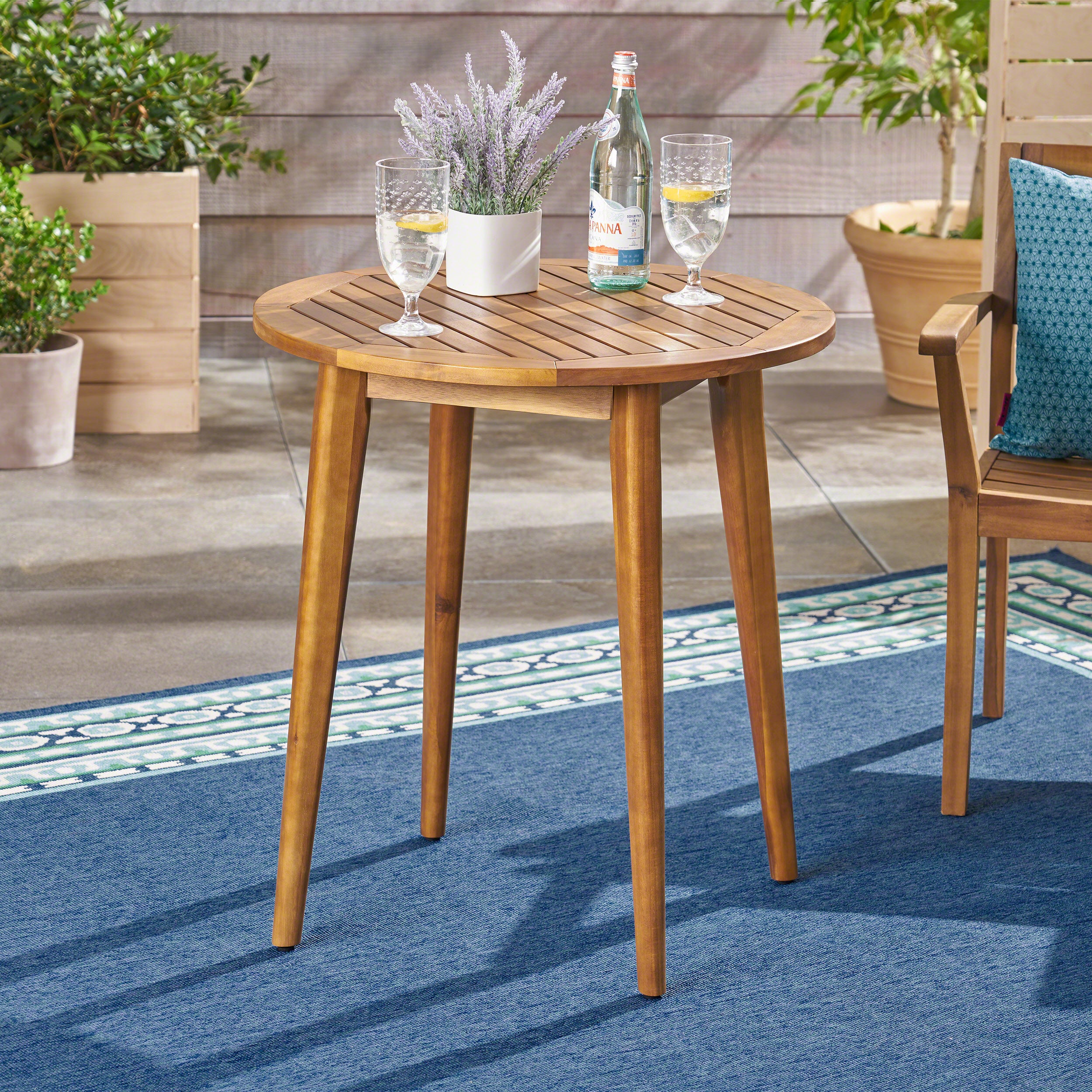 Stanford Outdoor Round Acacia Wood Bistro Table with Straight Legs, Teak