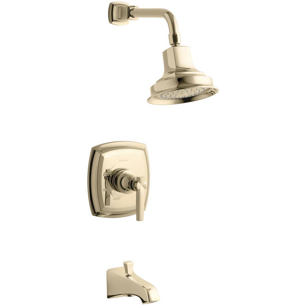 KOHLER Margaux Single-Handle 1-Spray 2.5 GPM Tub and Shower Faucet with Lever Handle in Vibrant French Gold K-TS16225-4-AF