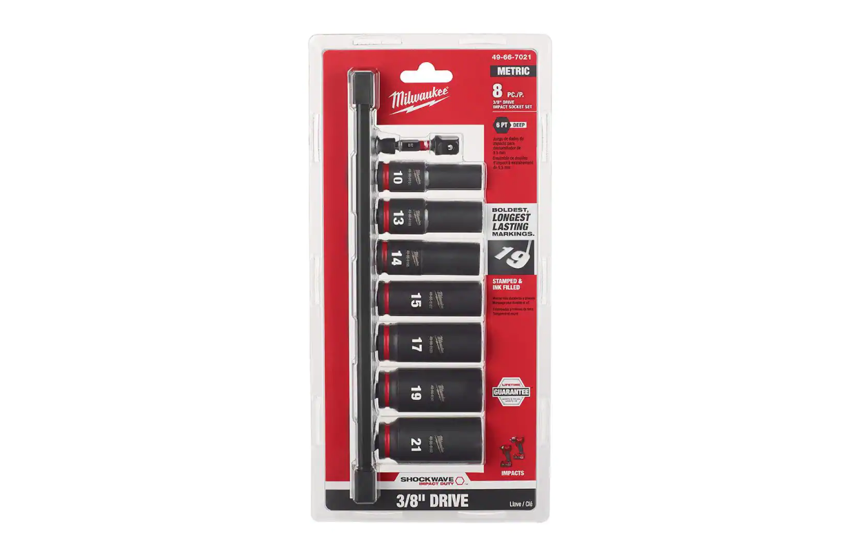 Milwaukee 49-66-7021 SHOCKWAVE Impact Duty 3/8 in. Metric Deep Impact Rated Socket Set (8-Piece)