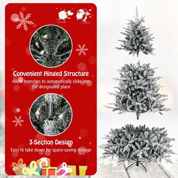 Flocked Christmas Tree with 8 Lighting Modes and MultiColor LED Lights