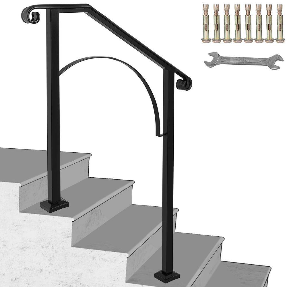 VEVOR 2 ft. Wrought Iron Handrail Fit 2 or 3 Steps Handrails for Outdoor Steps Flexible Porch Railing Black LTFS2H3BHSGM00001V0