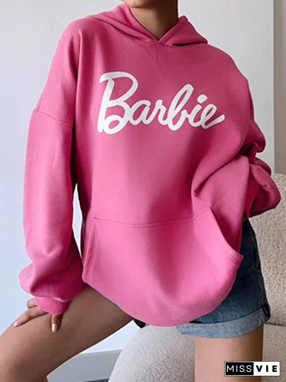 Contrast Color Letter Print Oversized Hoodie