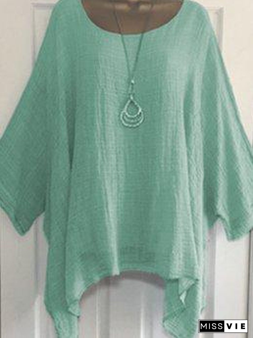 Printed/Dyed Casual Batwing Crew Neck Plus Size Blouse