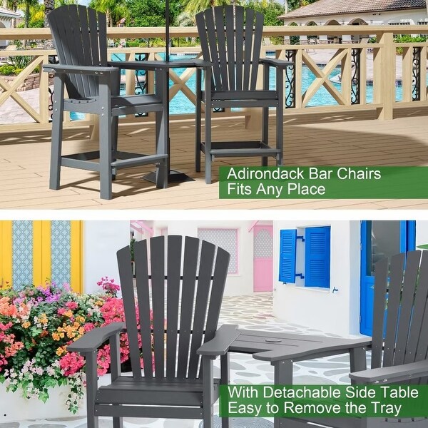 Beach Balcony Chair Barstool with Removable Table，WoodLike HDPE Backyard Garden Dining Chairs，Adirondack Arm Chairs Set of 2，