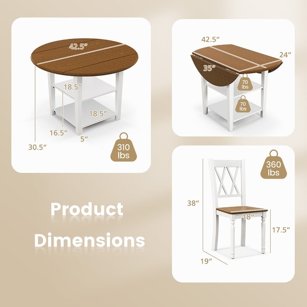 Gymax 5 Piece Round Dining Kitchen Set w/ Drop Leaf Dining Table