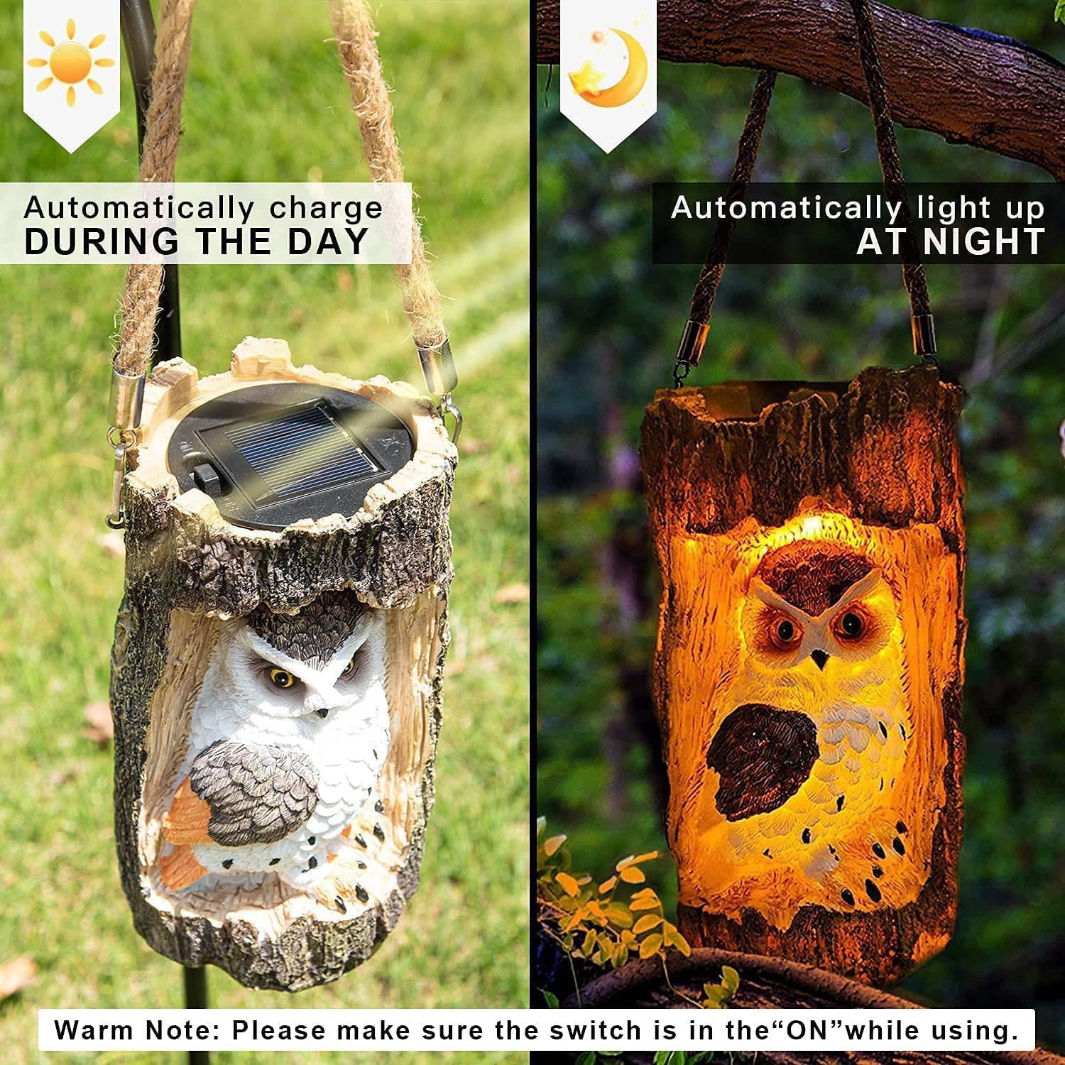 Outdoor Solar Garden Lights， Asablve Solar Owl Light， Garden Decorations LED Light， Owl Hanging Lanterns Waterproof for Outdoor Decorative Owl in The Tree for Owl Lovers (Brown)