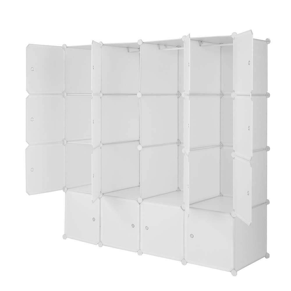 Zimtown 16-Cube DIY Modular Shelving Storage Organizer,14"x 18" Portable Wardrobe with 3 Clothes Rods & Door