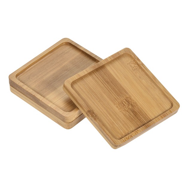 Unique Bargains Indoor Square Bamboo Planter Saucer Drip Tray Plant Drainage Trays 3 Pcs