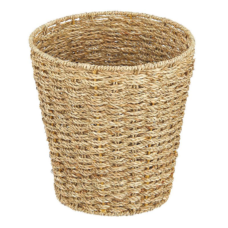 mDesign Seagrass Round Woven Garbage Wastebasket Trash Can