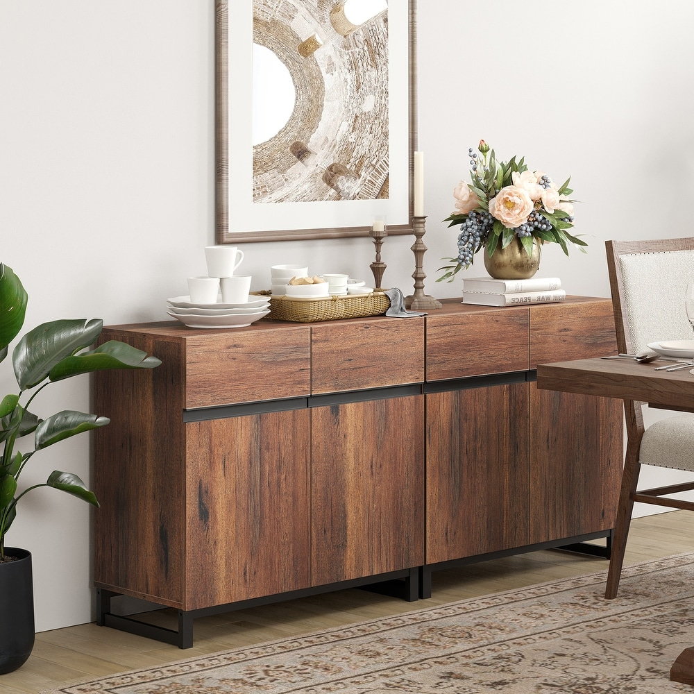 WAMPAT Storage Cabinet  Modern Sideboard with Adjustable Shelf and Metal Base