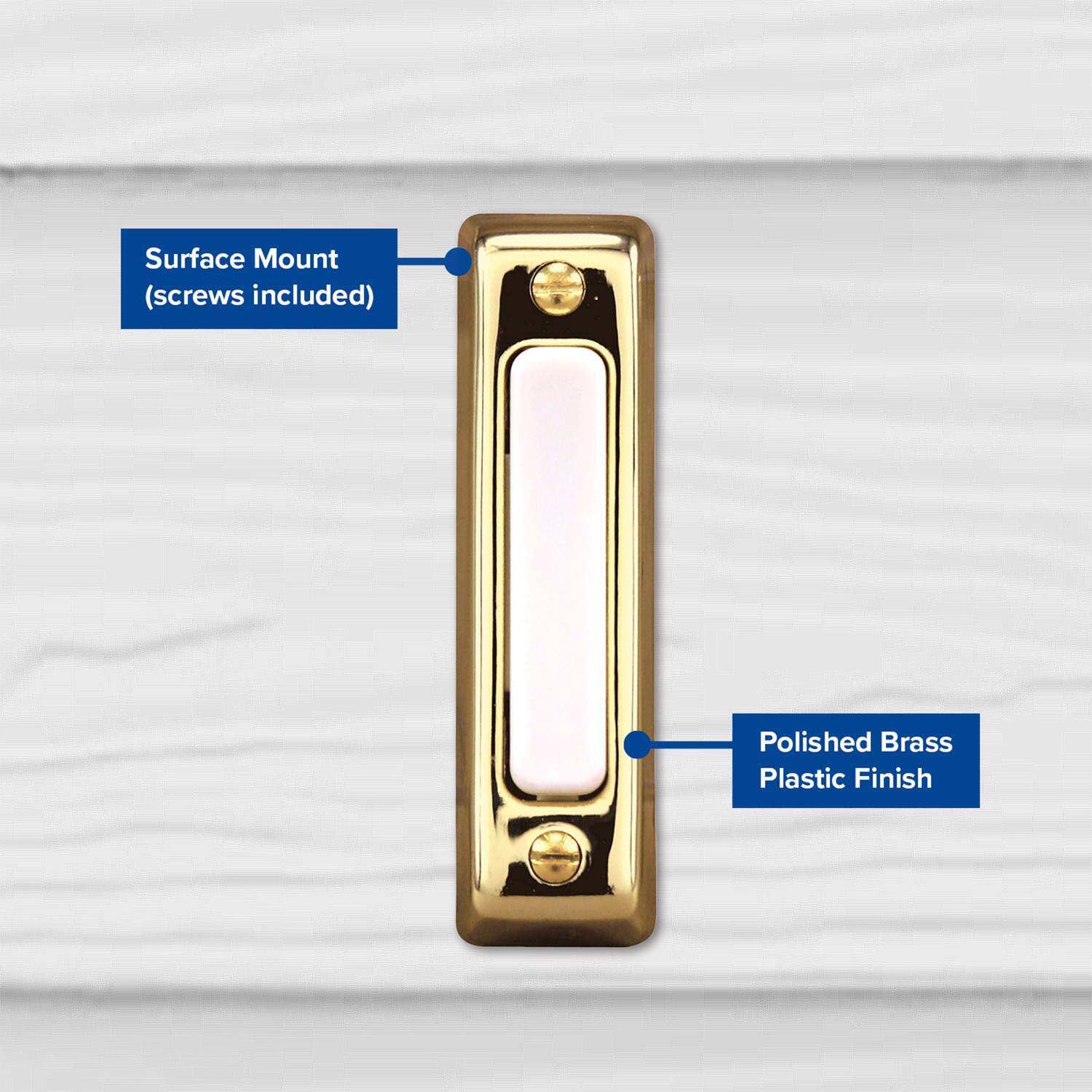 Heath Zenith Polished Brass Plastic Wired Pushbutton Doorbell