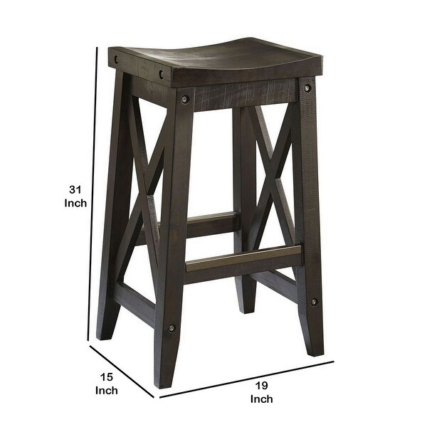 31 Inches Saddle Seat Wooden Barstool， Brown