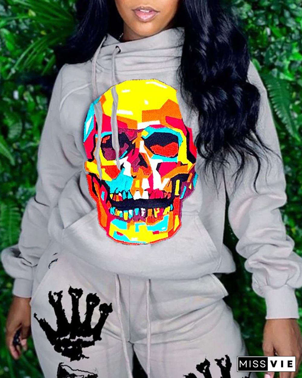 Halloween Skull Print Hooded Top & Drawstring Pants Set