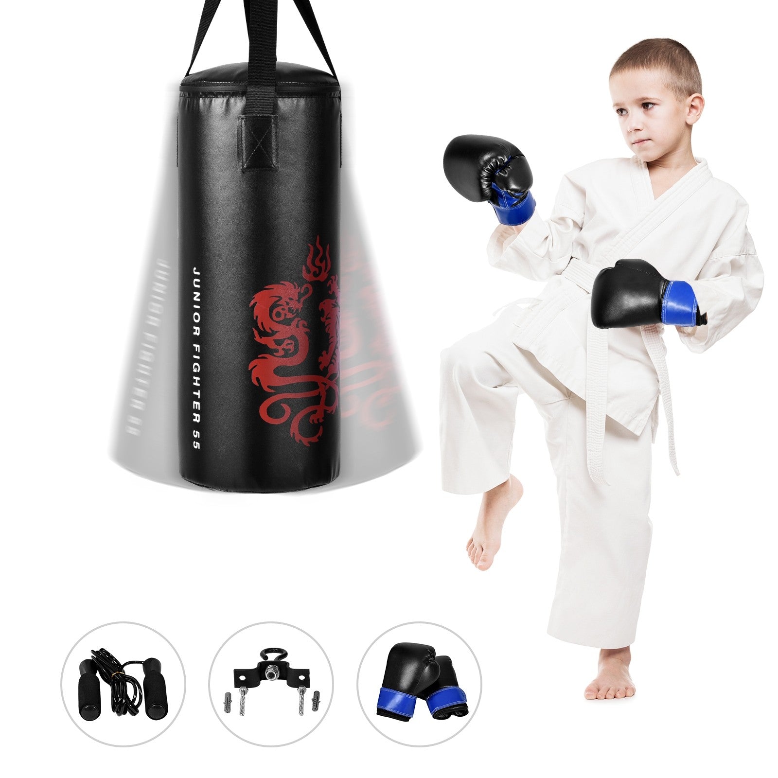 Costzon 2 FT Kids Punch Bag Boxing Set Kick Ball Gloves Skipping Rope Hook Children