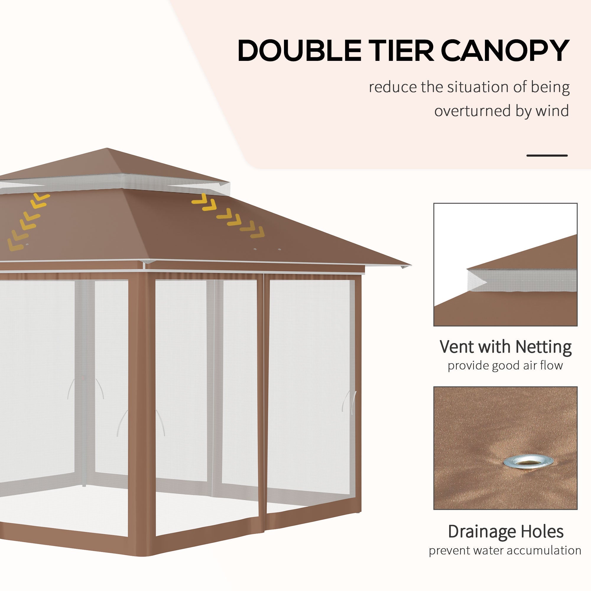 Outsunny 12' x 12' Pop Up Canopy Tent with Netting and Carry Bag, Instant Sun Shelter, Tents for Parties, Height Adjustable, for Outdoor, Garden, Patio, Khaki