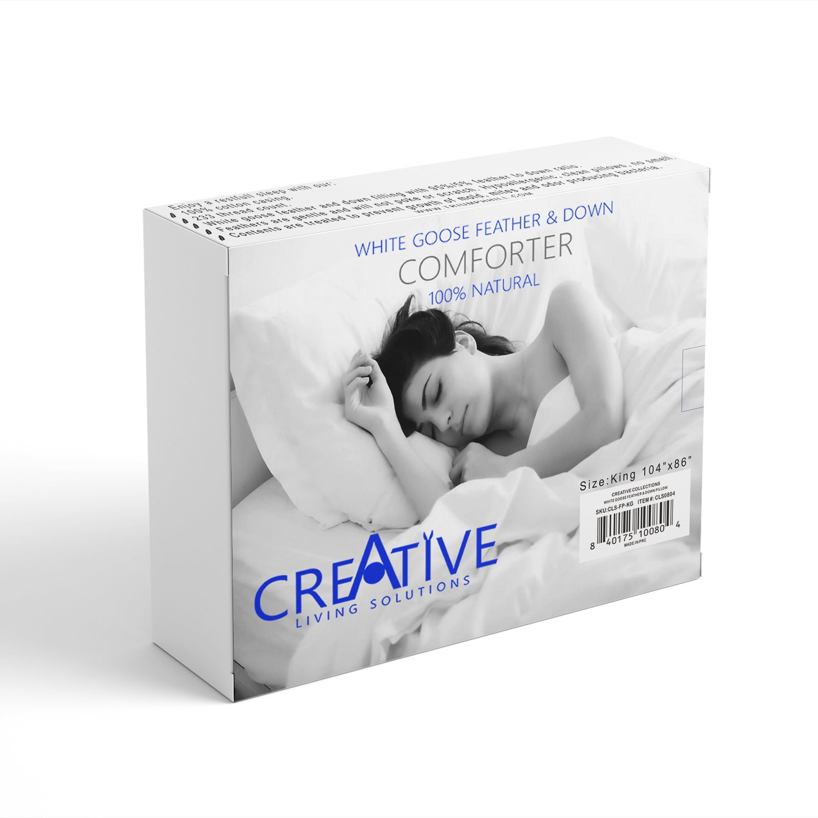 Creative Living Solutions White Goose Feather and Down Bed Comforter 100% Cotton Case All Season King Size