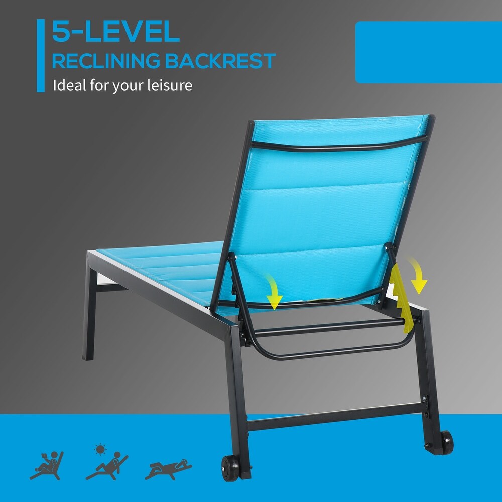 Outdoor Breathable Fabric Chaise Lounge with Wheels and Steel Frame
